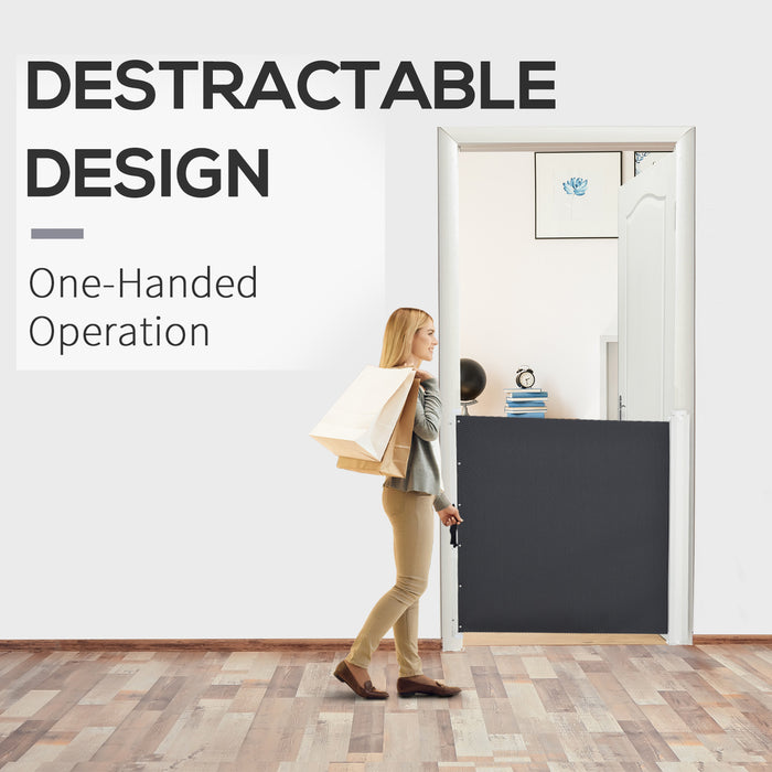 Safety Gate for Pets - Retractable, Folding Stair Barrier and Room Divider - Ideal for Dogs, 115cm Length x 82.5cm Height, Grey