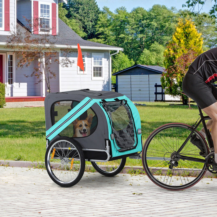 Folding Pet Bicycle Trailer - Steel Frame Dog Carrier with Jogger Stroller Option and Suspension System - Ideal for Active Pet Owners, Green & Grey Design