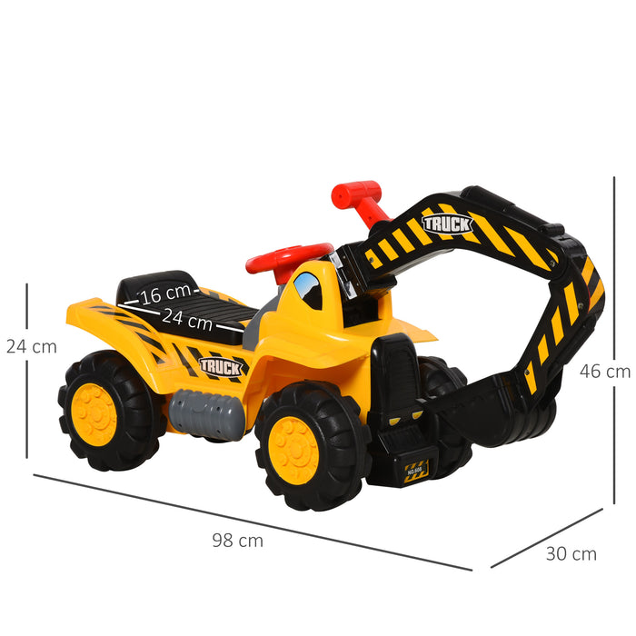 Kids' 4-in-1 HDPE Excavator Ride-On Truck in Yellow & Black - Multifunctional Playtime Vehicle with Scooping Bucket - Ideal for Enhancing Coordination Skills in Young Children