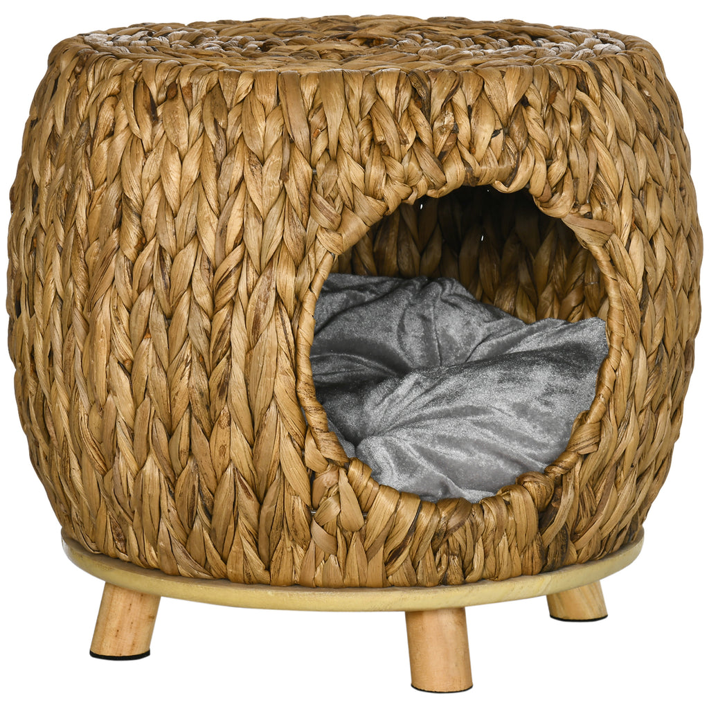 Rattan Kitten Bed Stool - Wicker Cat Cave with Soft Washable Cushion for Cozy Naps - Perfect for Outdoor & Indoor Pet Relaxation, 44x43x41cm