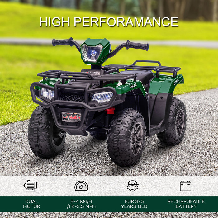 Electric Ride-On ATV for Kids - 12V Quad Bike with Forward/Reverse, Music, LED Headlights - Perfect for Ages 3-5, Vibrant Green