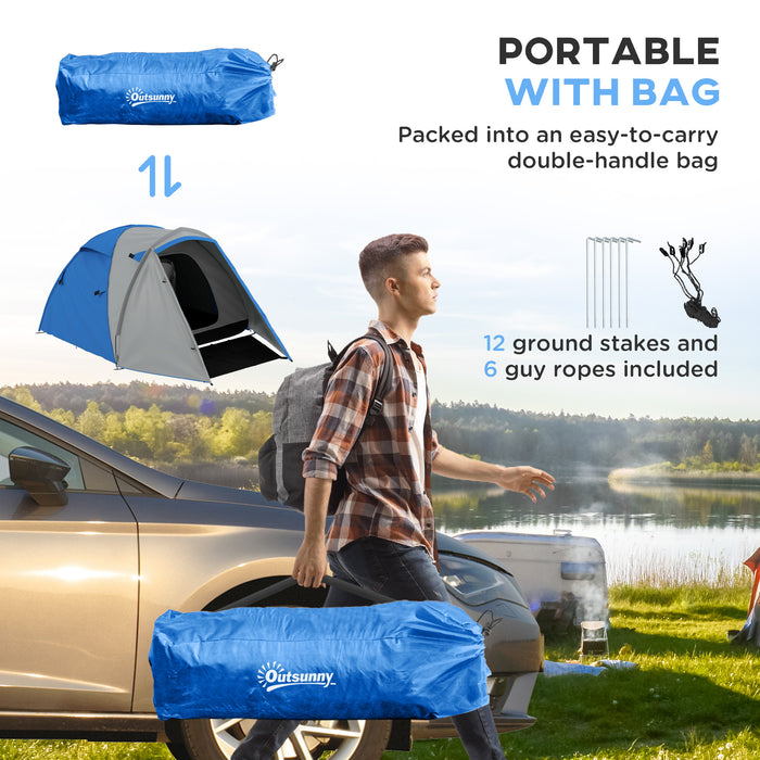 2-3 Person Dual-Room Camping Tent - 2000mm Waterproof, Portable Shelter with Carrying Bag, Ideal for Fishing, Hiking, Festivals - Family-Friendly Outdoor Accommodation in Blue