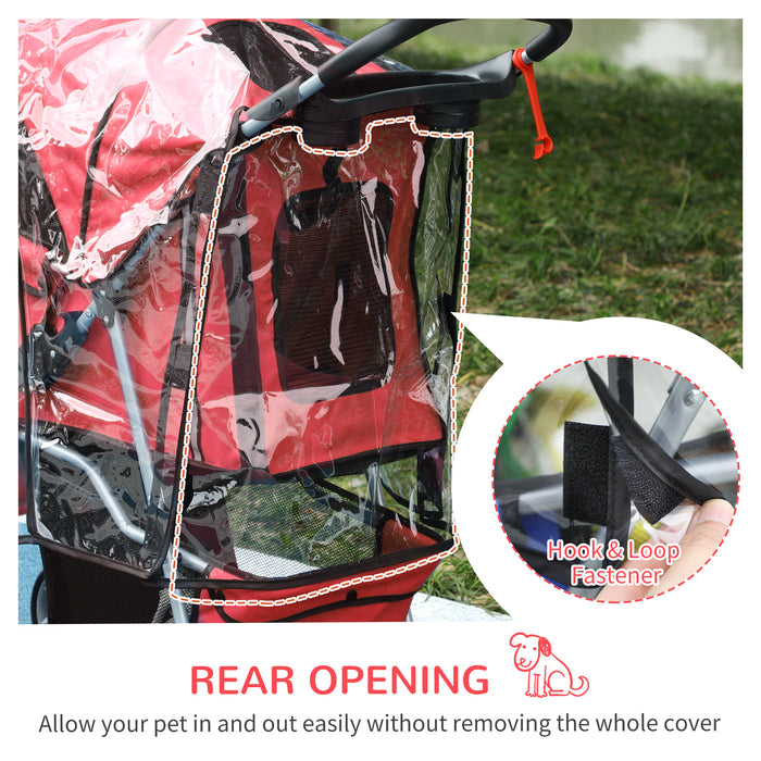 Folding Pet Stroller for Small Dogs - Weather-Resistant Canopy, Cup Holder, Undercarriage Storage - Safe Strolls with Reflective Safety Features in Red
