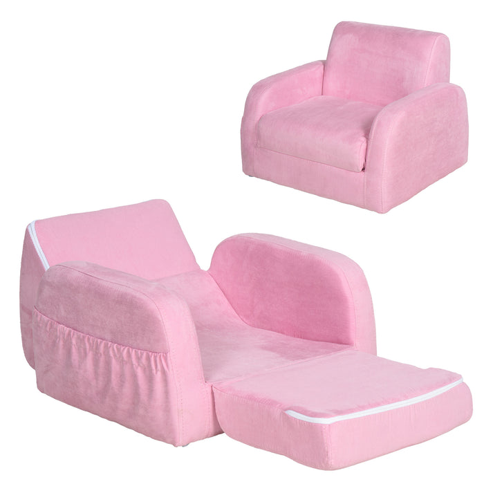 Kids 2-in-1 Armchair and Sofa Bed - Pink, Padded with Fold Out Design, Wood Frame - Perfect for Children's Bedroom or Playroom