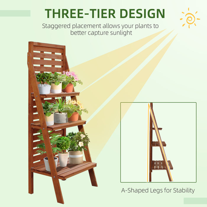 Solid Wood 3-Tier Planter Stand - Ladder Shelf Design for Herbs, Flowers, and Plants - Space-Saving Outdoor Storage Organizer
