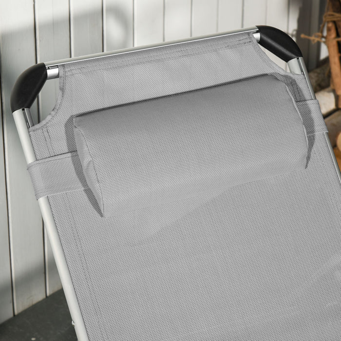 Foldable Reclining Sun Lounger with Pillow - 4-Level Adjustable Back, Aluminium Frame, Portable Outdoor Lounge Chair - Ideal for Camping, Relaxing in Garden and Patio Use