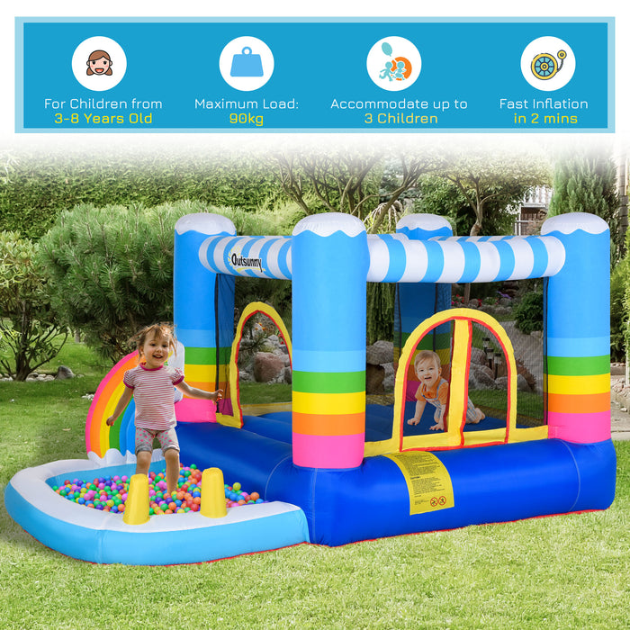 Kids Rainbow Inflatable Bouncy Castle-Trampoline Combo - 2.9 x 2 x 1.55m with Water Pool and Blower - Perfect Outdoor Play Structure for Children Ages 3-12