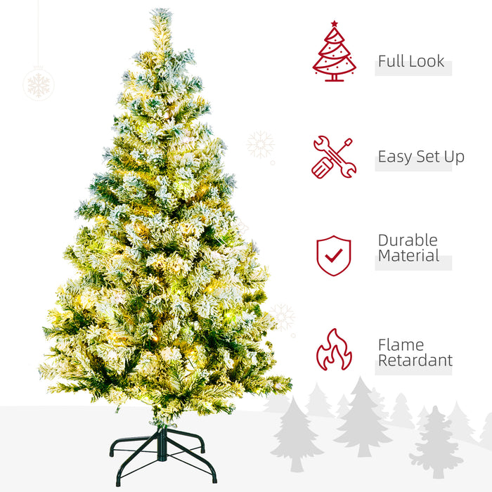 Artificial Snow-Dusted 4.5ft Christmas Tree - Frosted Branches with Warm White & Multicolor LED Options - Home Holiday Decor with Sturdy Steel Base