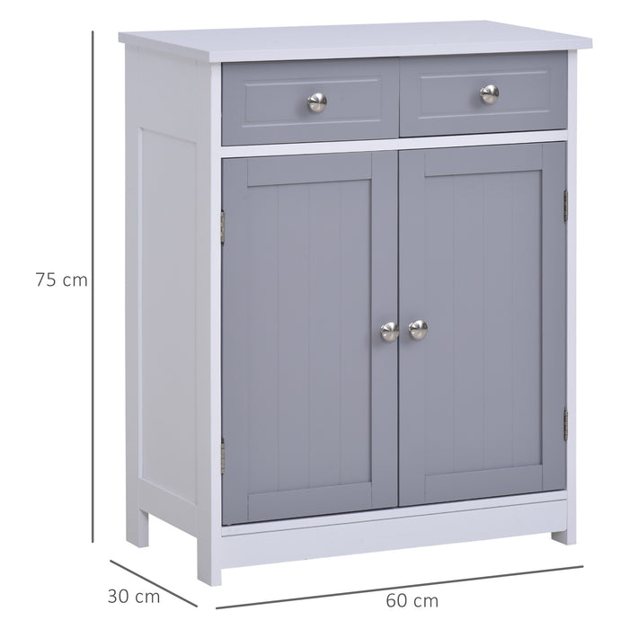Free-Standing Bathroom Storage Cabinet - 2 Drawers, Adjustable Shelf, Metal Handles, 75x60 cm in Grey and White - Ideal for Organizing Bathroom Essentials