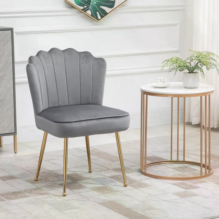 Velvet-Feel Shell Accent Chair - Luxurious Glam Vanity Seat with Metal Legs and Comfort Padding for Bedroom & Lounge - Stylish Makeup Chair in Grey for Elegant Home Decor