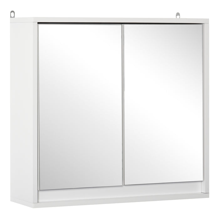 Bathroom Mirror Cabinet with Double Doors - Wall Mounted Storage Unit with Shelf - Elegant White Organizer for Restroom Essentials