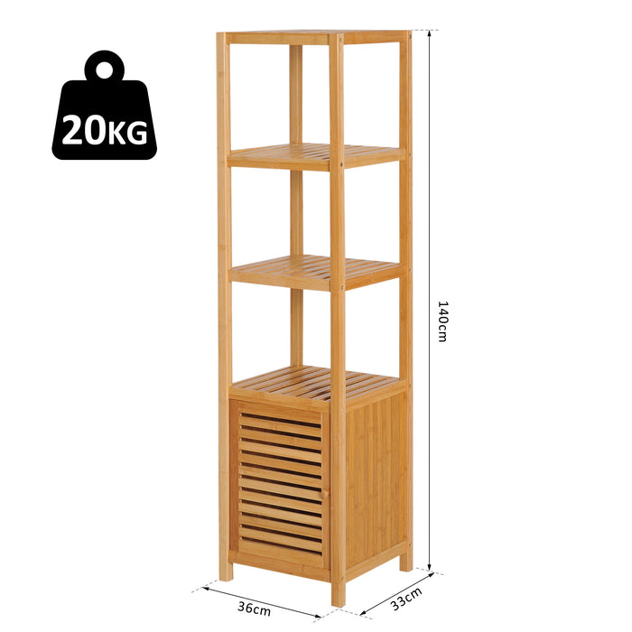 Freestanding 140cm Tall Storage Cabinet - 3 Shelves Cupboard for Bathroom & Kitchen Organization - Home Utility Organizer for Space Saving