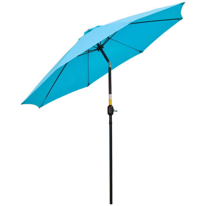 2.6M Patio Parasol Sun Umbrella - Tilt Shade Shelter Canopy with Crank, 8 Ribs, Aluminium Frame in Blue - Ideal for Outdoor Comfort and UV Protection