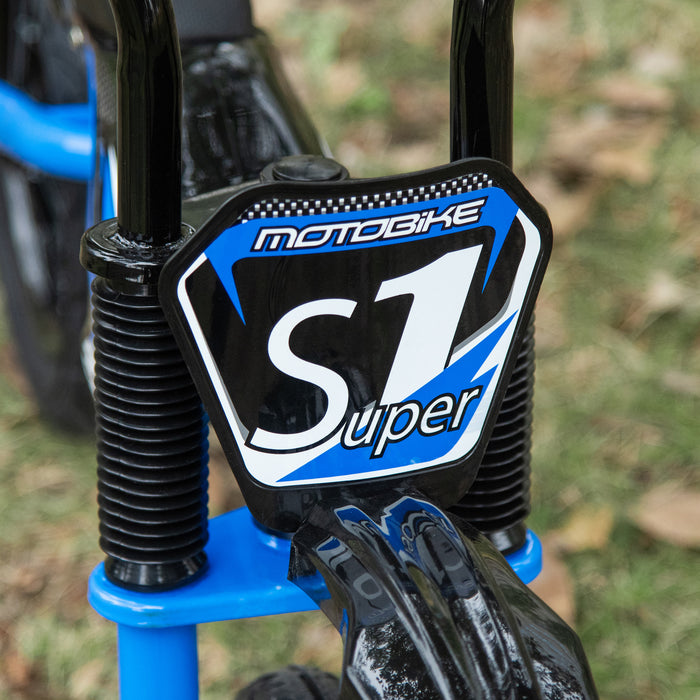 Kids Balance Bike with No Pedals - Steel Frame Motorbike Design, Air-Filled Tires, Adjustable PU Seat - Training Bicycle for 3-6 Year Olds, Blue