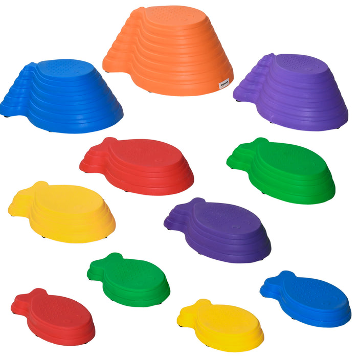 11-Piece Fish-Shaped Kids Balance Stepping Stones - Non-Slip, Stackable Exercise Blocks for Toddler Obstacle Course - Multicolored Balance and Coordination Development Set