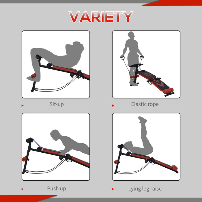 Foldable Exercise Weight Bench with Elastic Rope - Multifunctional Sit Up Workout Equipment - Ideal for Home Gym and Core Strength Training