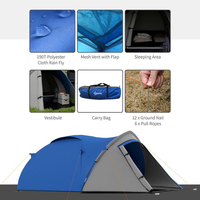 2-Person Dome Camping Tent with Large Windows - Waterproof, Spacious Design in Blue and Grey - Ideal for Couples or Solo Adventurers