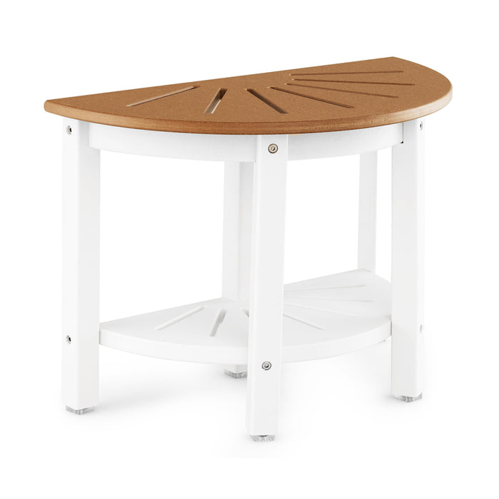 HDPE 2-Tier Spa Bench - Bath Seat with Storage Shelf and Non-Slip Foot Pads in Brown - Ideal for enhancing Bathroom Comfort and Organization