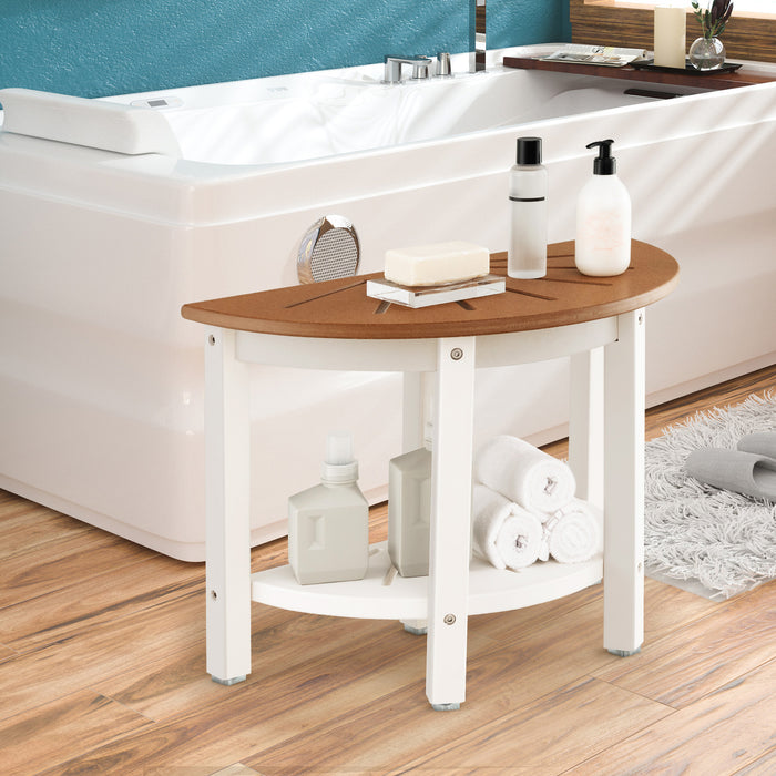 HDPE 2-Tier Spa Bench - Bath Seat with Storage Shelf and Non-Slip Foot Pads in Brown - Ideal for enhancing Bathroom Comfort and Organization