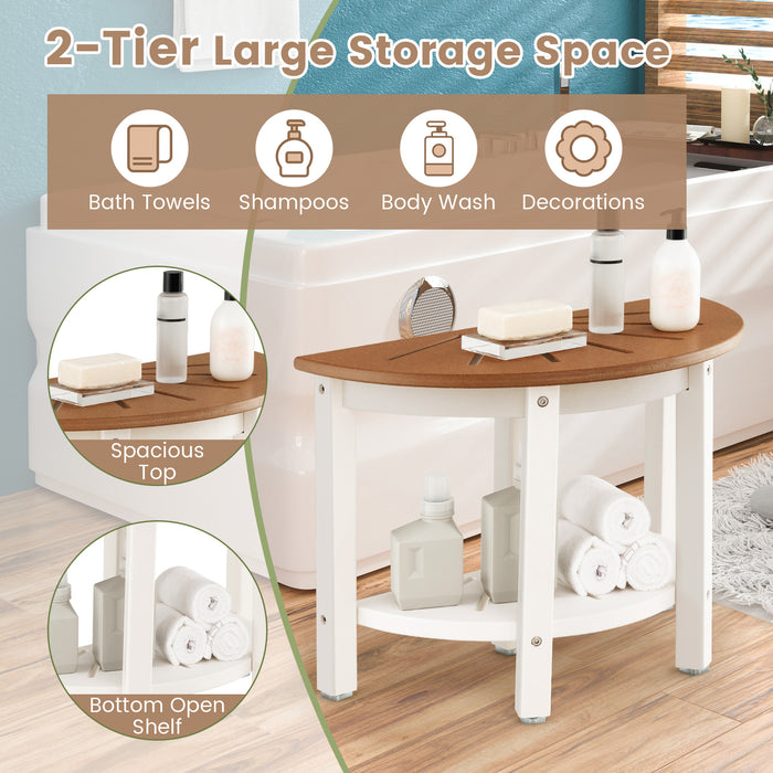 HDPE 2-Tier Spa Bench - Bath Seat with Storage Shelf and Non-Slip Foot Pads in Brown - Ideal for enhancing Bathroom Comfort and Organization