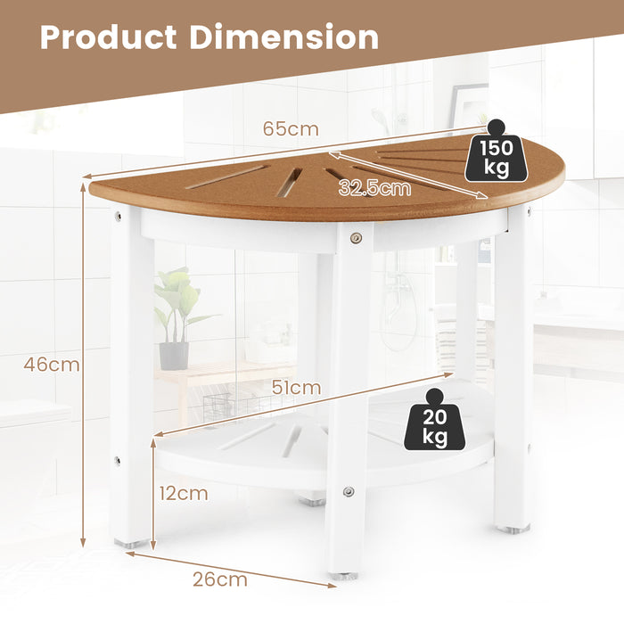 HDPE 2-Tier Spa Bench - Bath Seat with Storage Shelf and Non-Slip Foot Pads in Brown - Ideal for enhancing Bathroom Comfort and Organization