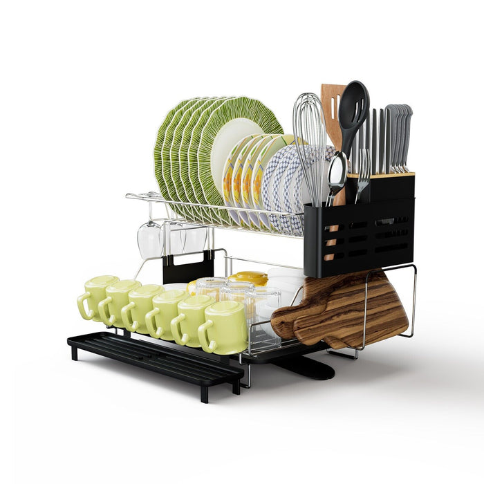 2-Tier Dish Drying Rack - Kitchen Organizer with Cutlery Holder - Ideal for Efficient Dishware Drying and Storage