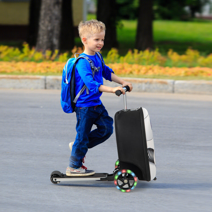 Blue 2-in-1 Folding Scooter for Kids - Features Lighted Wheels in 3 Colors and Integrated Suitcase - Ideal Travel Solution for Children