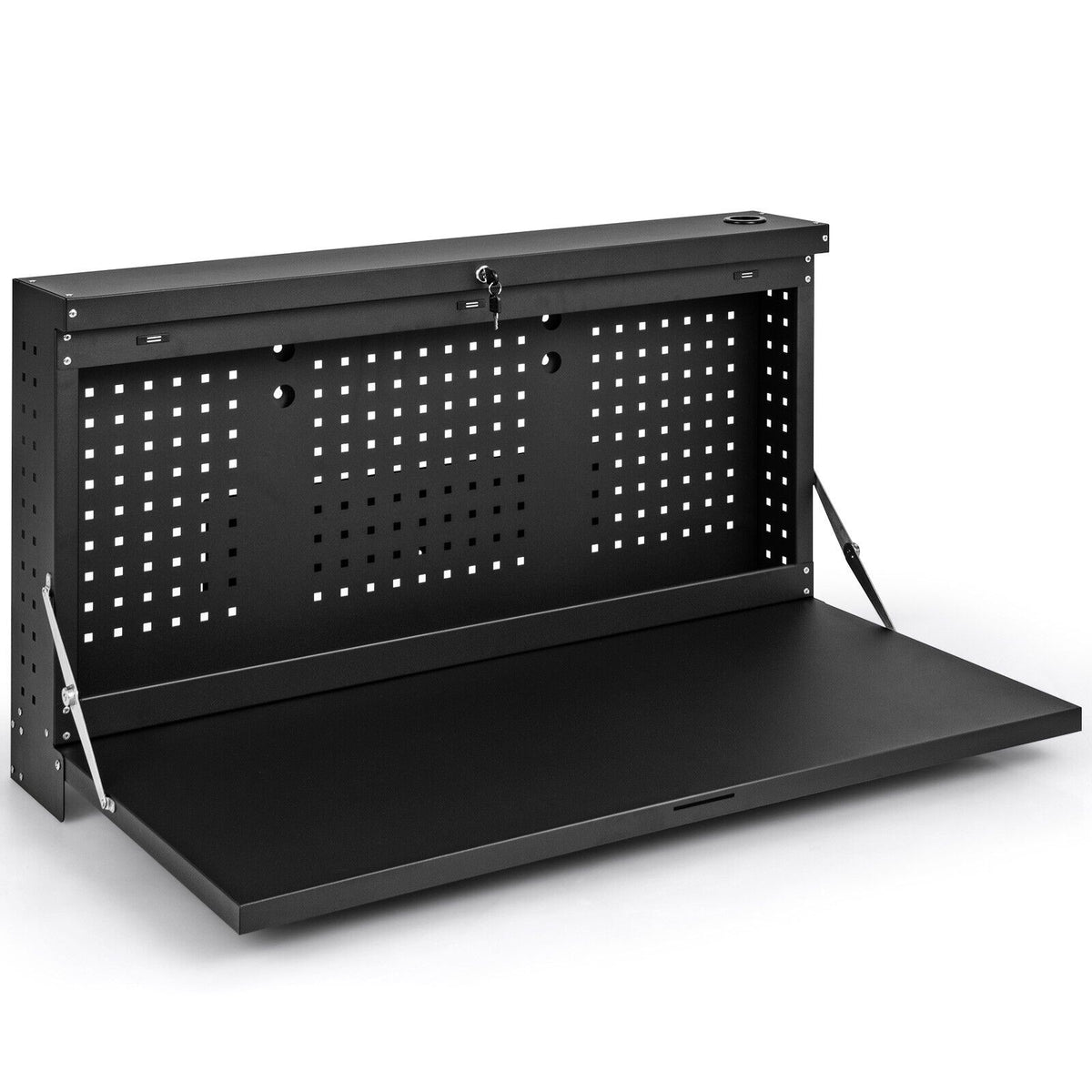 Folding Wall-Mounted Workbench with Pegboard in Black - Space-Efficient ...