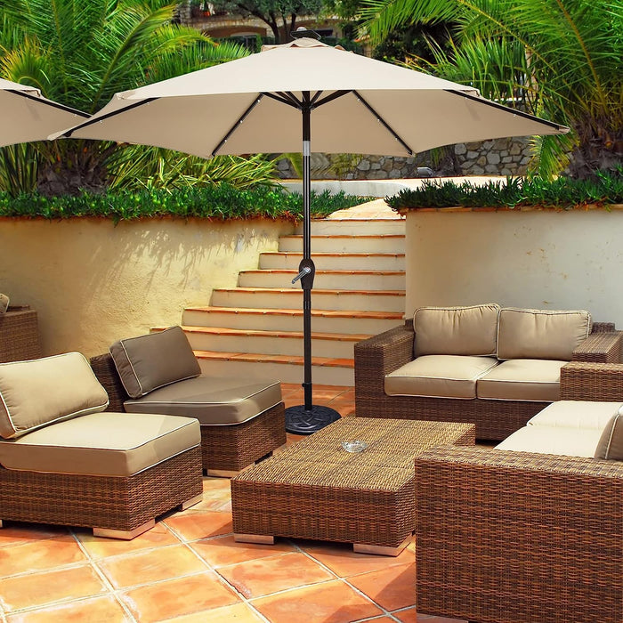 Solar-Powered 3-Tier Umbrella - LED Lighted Patio Feature in Coffee Shade - Perfect for Outdoor Dining and Entertainment Spaces