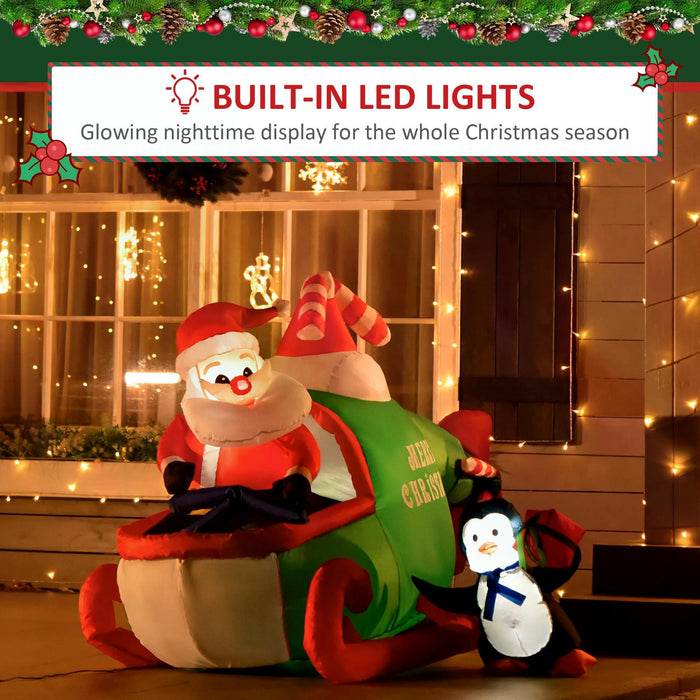 Christmas Inflatable Santa on Airplane with Penguin - 1.2m Light Up Outdoor Decoration - Festive Xmas Decor for Holiday Party Display