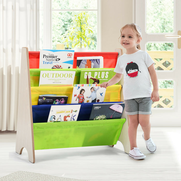Children's Bookshelf - 4 Tier Magazine and Book Organiser in Natural Colour - Ideal Storage Solution for Kids' Rooms