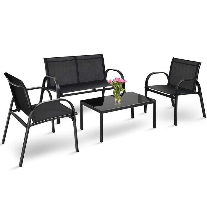 4 Piece Garden Furniture Set - Loveseat and Patio Ensemble without Cushions - Ideal for Outdoor Living Spaces