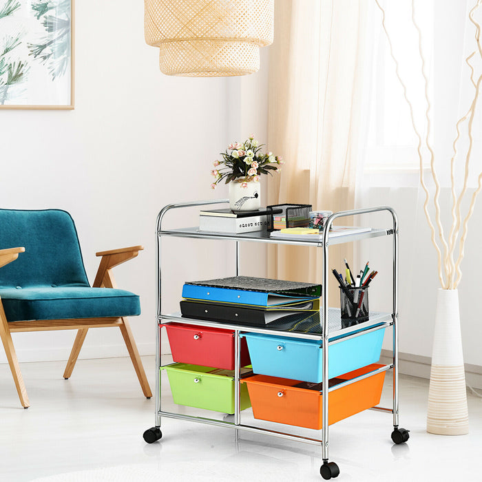 Multi-Purpose Cart - Utility Organiser with 4 Plastic Drawers in Sleek Black - Ideal for Home or Office Storage Solutions