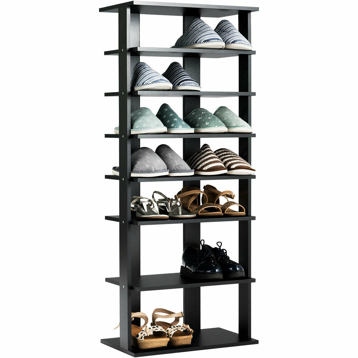 Wooden Black Shoe Rack - Extra Wide Vertical Storage with 7 Shelves - Ideal for Closet Organization and Space Saving