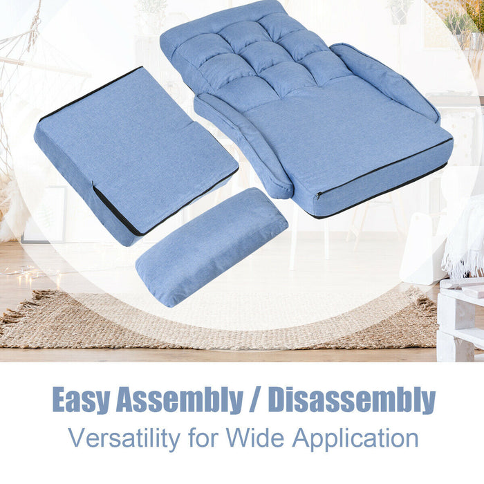 Lazy Chair - Adjustable Folding Floor Chair with Pillow in Blue - Ideal for Leisure, Relaxation and Comfort