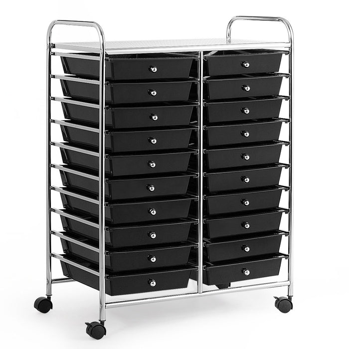4-Wheel Support Storage Trolley - 20 Drawers Design, Perfect for Beauty Salons - Versatile Black Organizer Solution