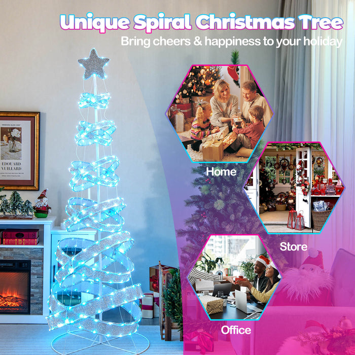 Spiral Outdoor Christmas Tree, 210cm - Pre-Lit, Collapsible with Color Lights - Ideal for Festive Outdoor Decorations