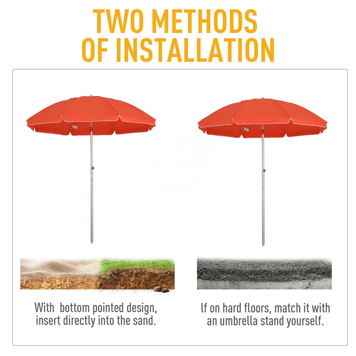 Arc 1.9m - Sturdy Beach Umbrella with Pointed Ground-Stake and Adjustable Tilt - Portable Sunshade for Outdoor Relaxation with Carry Bag, Vibrant Orange Color
