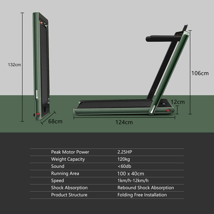 Electric Folding Treadmill 1-12KM/H - Black, Bluetooth Enabled - Ideal for Indoor Fitness and Cardio Workout