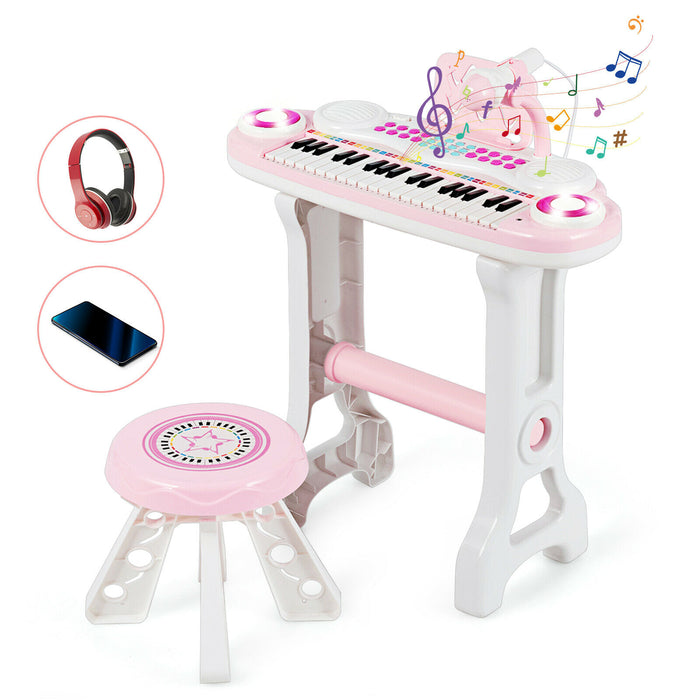 Kid's 37-Key Electronic Keyboard - Toy with Stool and Microphone in Blue - Ideal for Developing Musical Skills and Playtime Fun