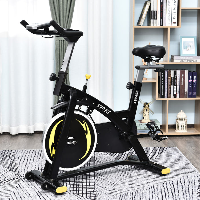 Exercise Bike with Steel Flywheel and Belt Drive - High-Intensity Black and Yellow Cycling Machine - Ideal for Cardio Workouts and Fitness Enthusiasts