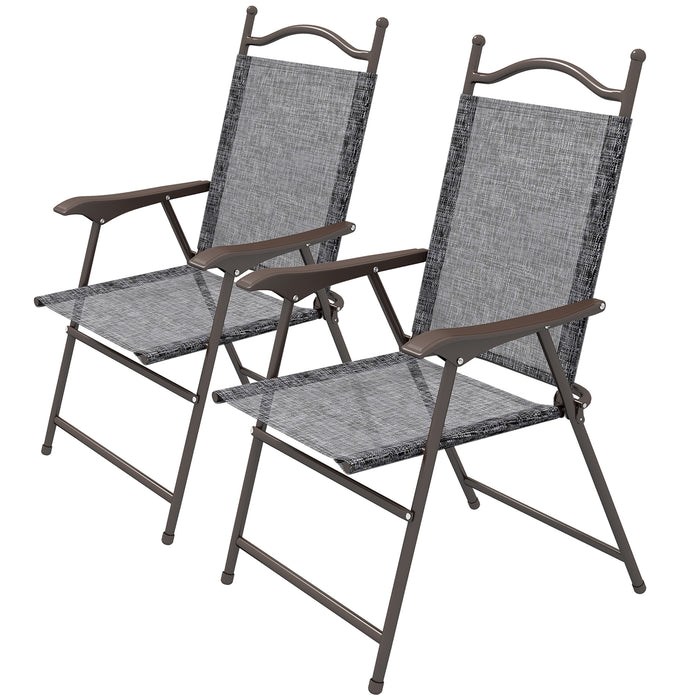Folding Patio Camping Chair Duo - Comfortable Mesh Fabric Seating with Armrests - Versatile Outdoor Chairs for Adults and Lawn Enthusiasts