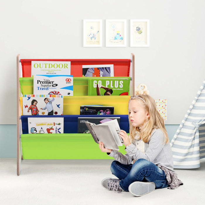 Children's Bookshelf - 4 Tier Magazine and Book Organiser in Natural Colour - Ideal Storage Solution for Kids' Rooms