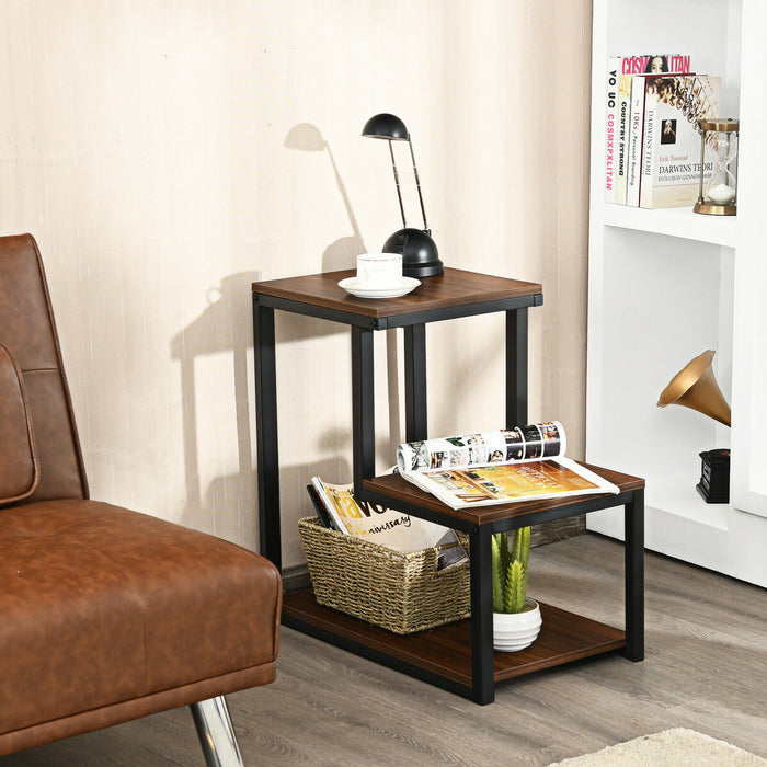 End Table - Industrial Style with 3 Shelves in Brown - Ideal for Home Storage Solution