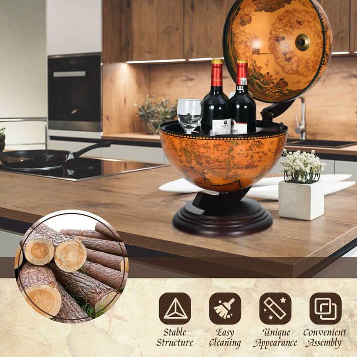 Retro Globe Bar - Tabletop Design with Map Patterns, Coffee Colour - Ideal for Home or Office Decor