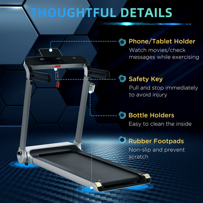 Electric Treadmill with 15km/h Max Speed - 6-Level Quick Adjust, Foldable Design, LED Display, USB & Accessories Holder - Ideal for Home Cardio Workouts in Silver