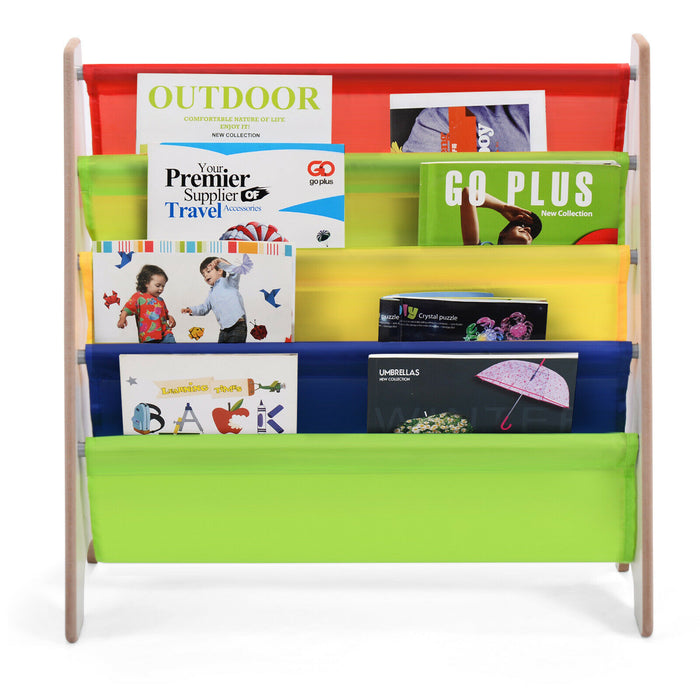 Children's Bookshelf - 4 Tier Magazine and Book Organiser in Natural Colour - Ideal Storage Solution for Kids' Rooms