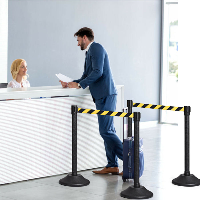 Polished Steel Set - 6-Piece Black Queue Rope Barrier - Ideal for Crowd Control and Event Organization
