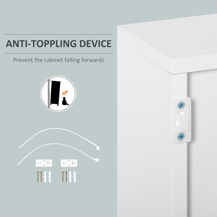 Contemporary Freestanding Push-Open Storage Unit - 2-Drawer & 2-Door Cabinet with Dual-Part Interior, Light Grey and White - Ideal for Organized Home or Office Spaces