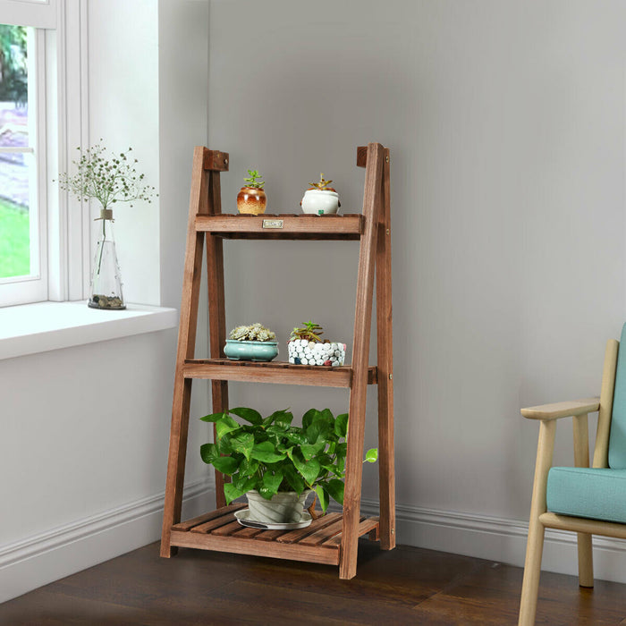 Wooden Display Shelf - 3 Tier Folding Design for Plant and Flower Pots - Ideal for Garden Enthusiasts and Space Saving Display Solutions